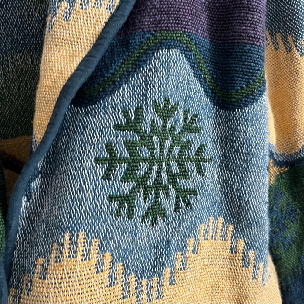 Flashback size large green blue yellow tapestry like winter Christmas jacket 90s - Picture 5 of 14